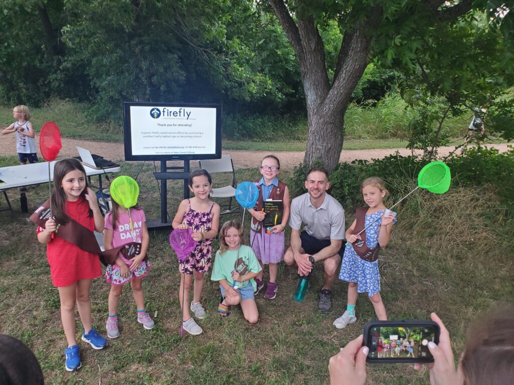 Ben with kids who attended the firefly talk &amp; walk at Crescent Bend Nature Park in Schertz Texas