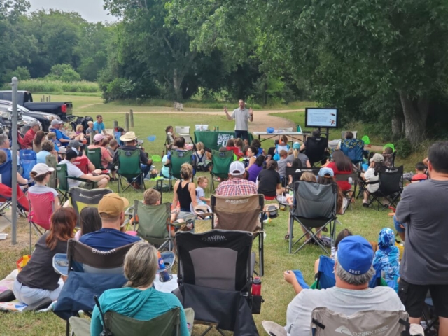 Giving an outdoor firefly talk at Crescent Bend Nature Park in Schertz Texas May 2023